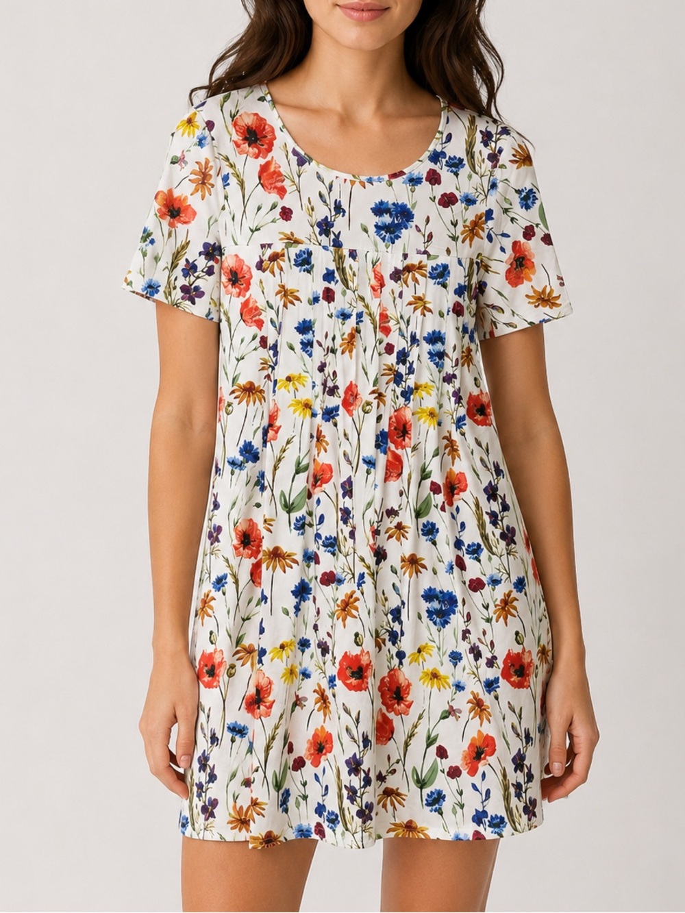 Floral Babydoll Dress White Red Blue Stretchy Cottagecore Small